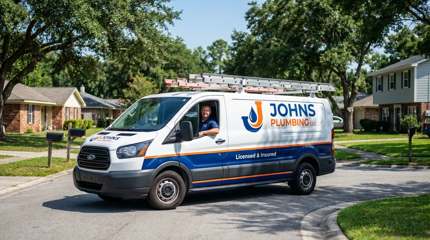 Johns Plumbing LLC service van in Hartford, NY
